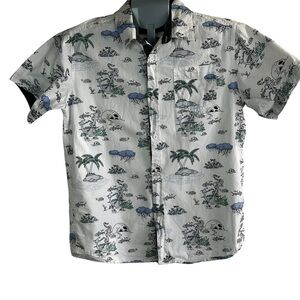 Eighty Eight Boys tropical Pirate Island print short sleeve Button up shirt SZ L